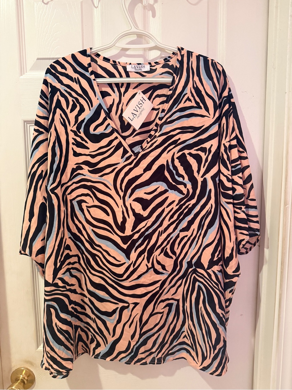 Lavish Pink and Black Zebra-Print V-Neck Tunic